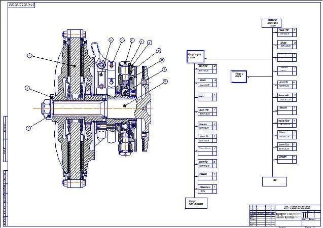 Чертеж Структурная схема разборки сцепления трактора ДТ-75