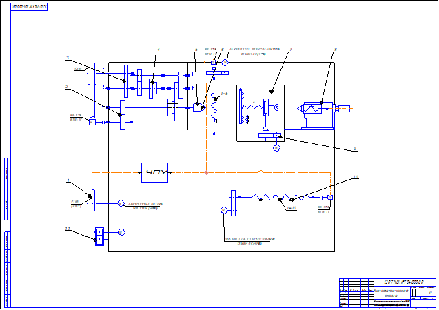 Чертеж Кинематическая схема бабки токарная станка 16Б16Ф3