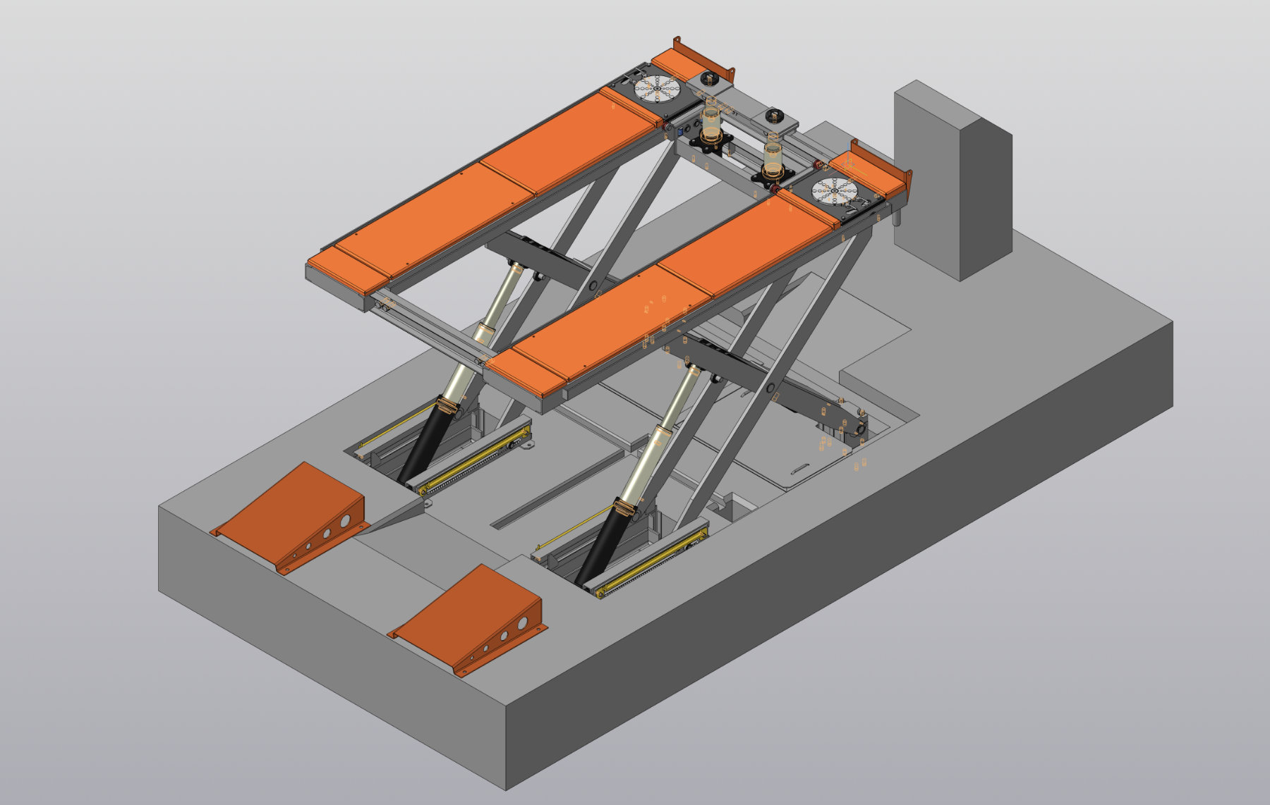 Модель 3Д подъёмника для развал-схождения со вспомогательным подъёмом
