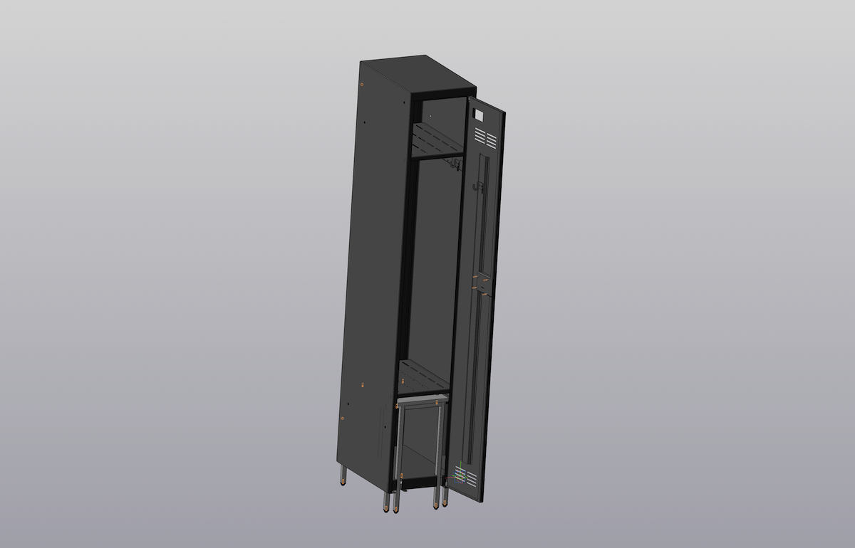 Трехмерная модель металлического шкафчика для одежды рабочего