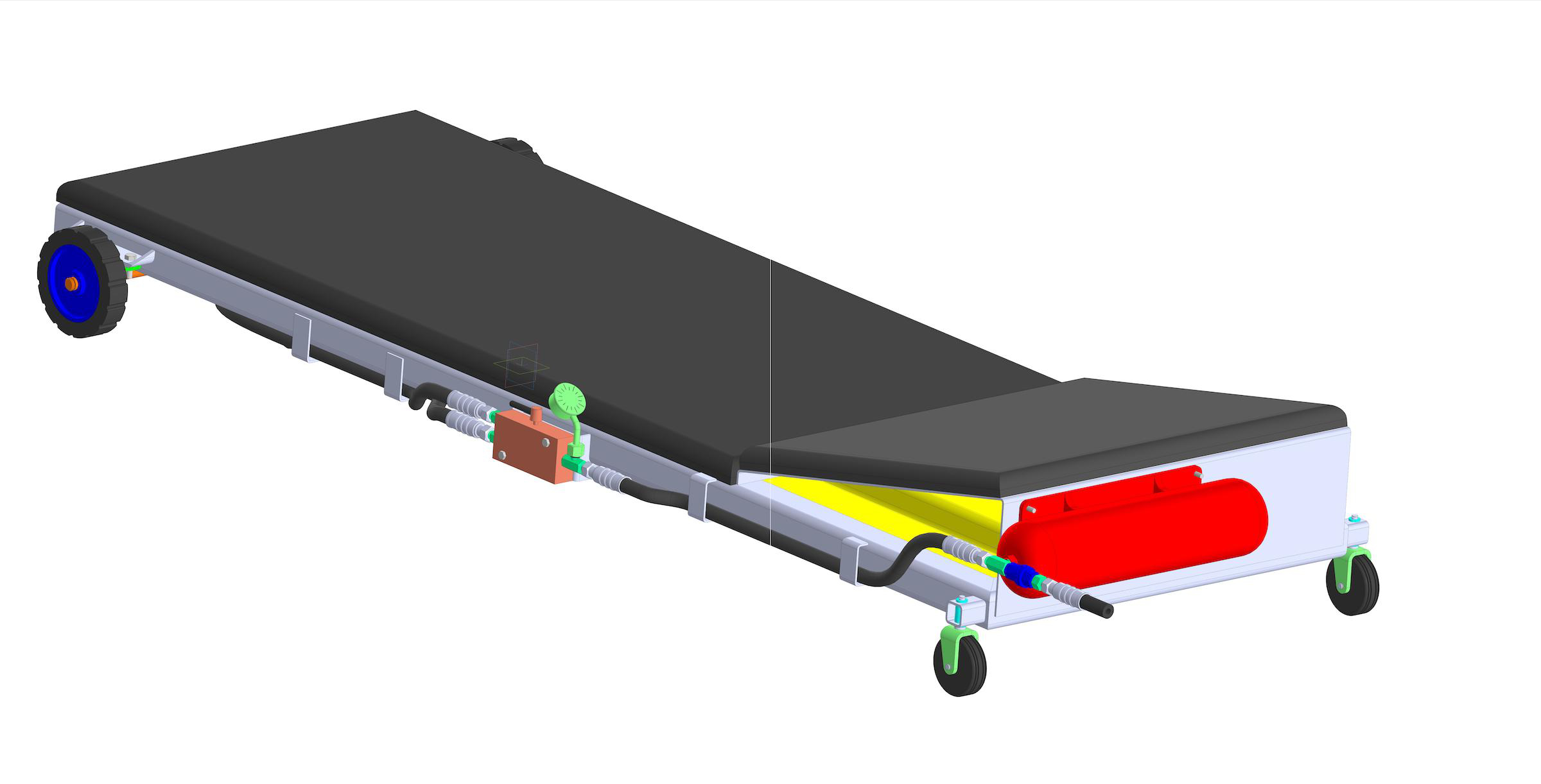 трёхмерной модели лежака автослесаря для обслуживания автомобилей снизу