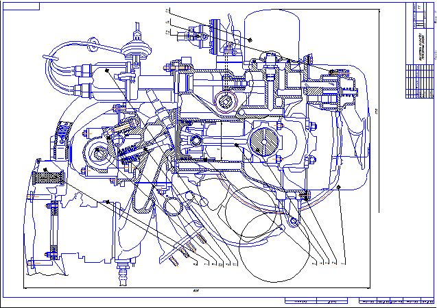 Чертеж поперечного разреза двигателя ВАЗ-2103