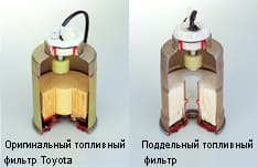 Оригинальный тойотовский топливный фильтр и поддельный